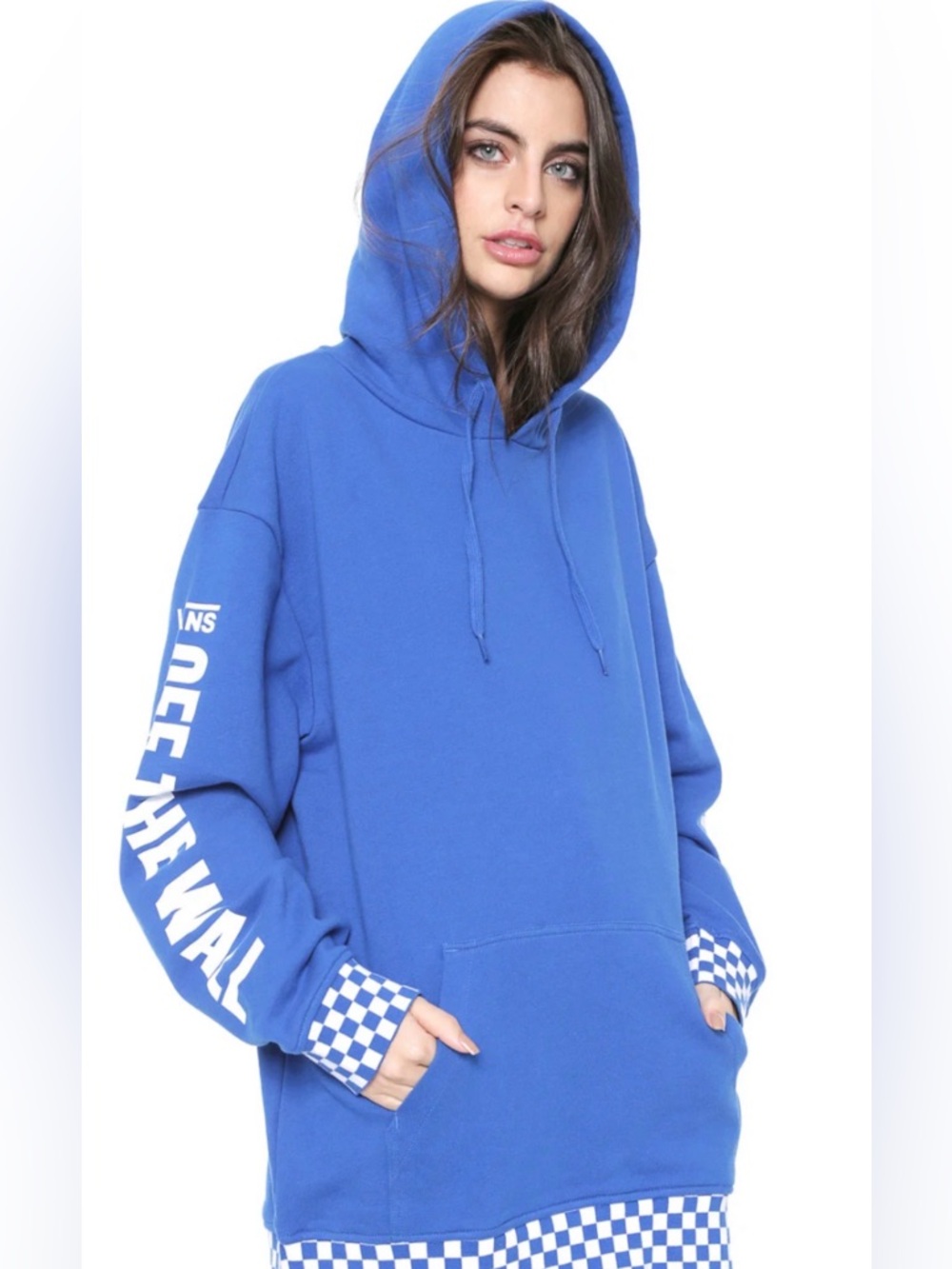 Vans Royal Blue Hoodie with Checkerboard Trim